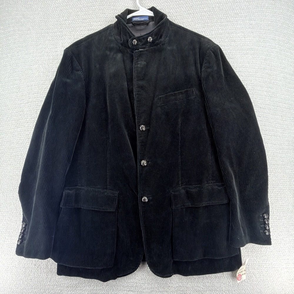 Vintage Polo Ralph Lauren Corduroy Blazer Mens Large‎ Black 3 Button Jacket